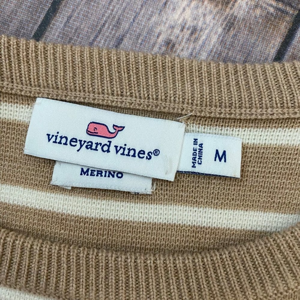 Vineyard Vines Tan White Stripe Merino Wool Sweater Dress - Picture 10 of 12